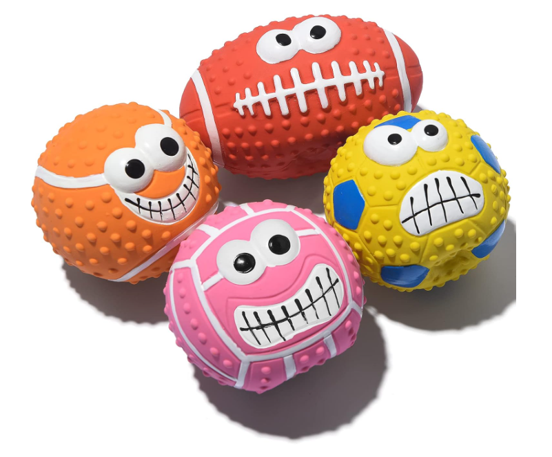 Squeaky Dog Ball, [4 Pack] Latex Rubber Dog Squeak Toys